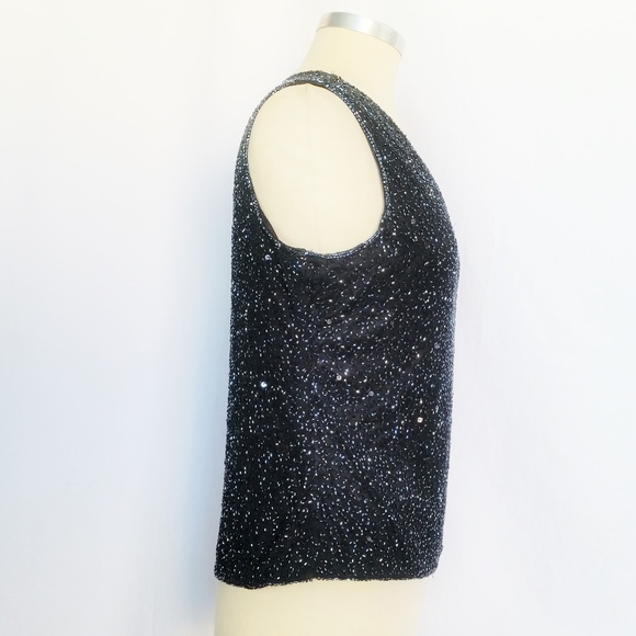 **SOLD********Black Glass Beaded Sleeveless Top - Picture 4 of 8